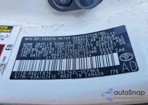 2011 Toyota Corolla Le from USA, damaged, VIN 2T1BU4EEXBC650424